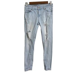 Wax Jean Womens Juniors Light Wash Distressed Cuffed Ankle Skinny Jeans Size 3